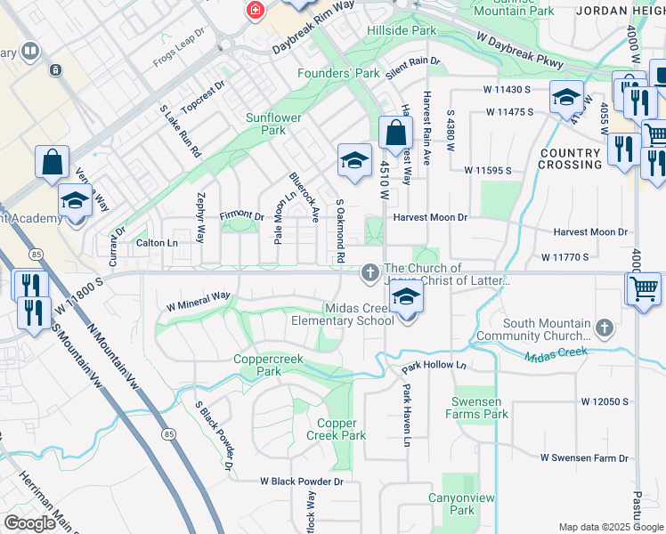 map of restaurants, bars, coffee shops, grocery stores, and more near 4466 West 11800 South in Riverton