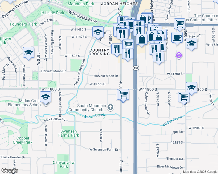 map of restaurants, bars, coffee shops, grocery stores, and more near 4073 West 11770 South in South Jordan