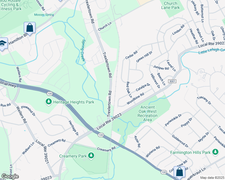 map of restaurants, bars, coffee shops, grocery stores, and more near 1647 Trexlertown Road in Macungie