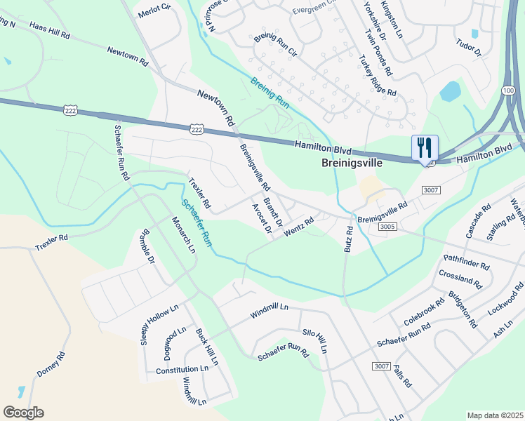 map of restaurants, bars, coffee shops, grocery stores, and more near 1225 Avocet Drive in Breinigsville