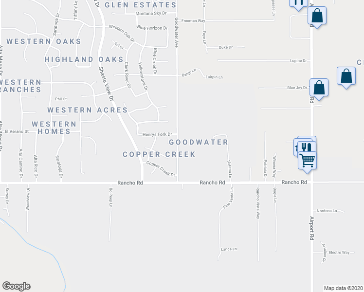 map of restaurants, bars, coffee shops, grocery stores, and more near 4881 Goodwater Avenue in Redding