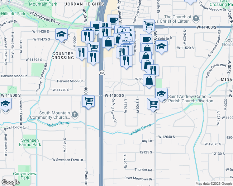 map of restaurants, bars, coffee shops, grocery stores, and more near 11756 South 3770 West in South Jordan