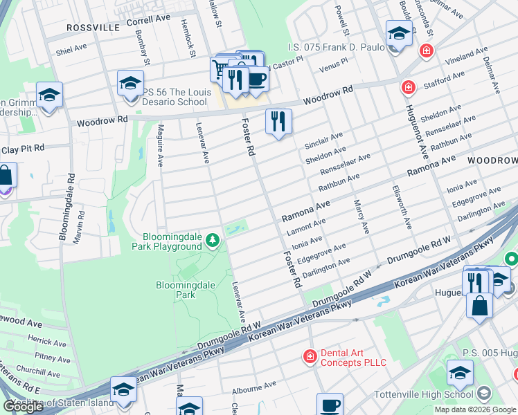 map of restaurants, bars, coffee shops, grocery stores, and more near 952 Rensselaer Avenue in Staten Island