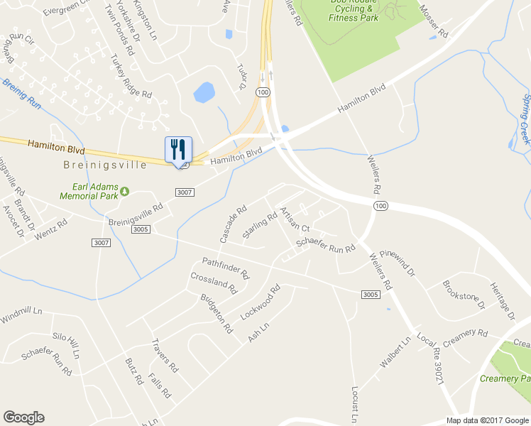 map of restaurants, bars, coffee shops, grocery stores, and more near 8455 Starling Road in Breinigsville