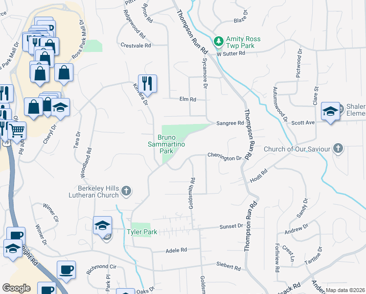 map of restaurants, bars, coffee shops, grocery stores, and more near 562 Sangree Road in Pittsburgh