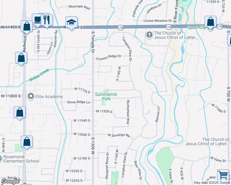 map of restaurants, bars, coffee shops, grocery stores, and more near 1143 Greasewood Drive in Riverton