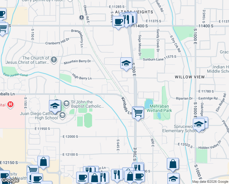 map of restaurants, bars, coffee shops, grocery stores, and more near 622 East Sawback Lane in Draper
