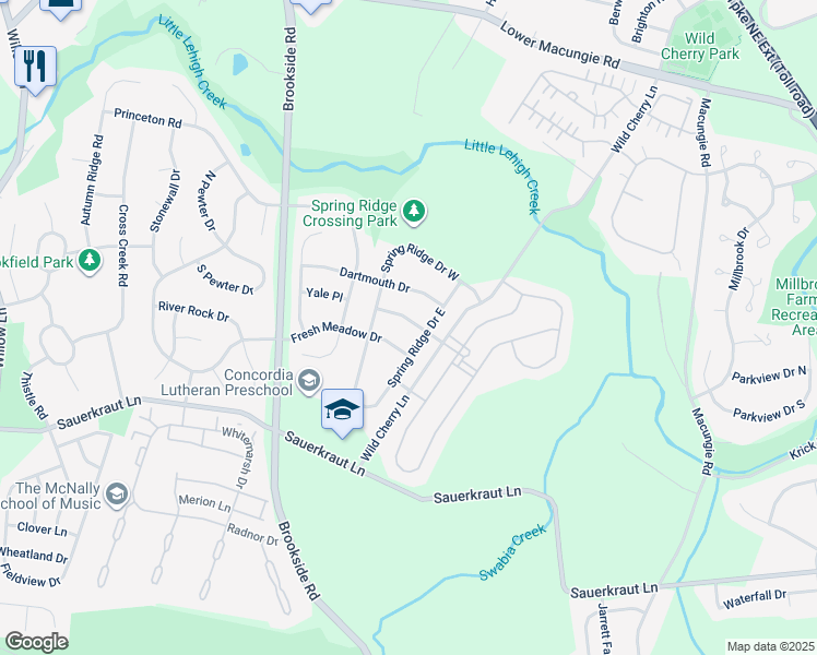 map of restaurants, bars, coffee shops, grocery stores, and more near 5240 Green Lawn Drive in Macungie