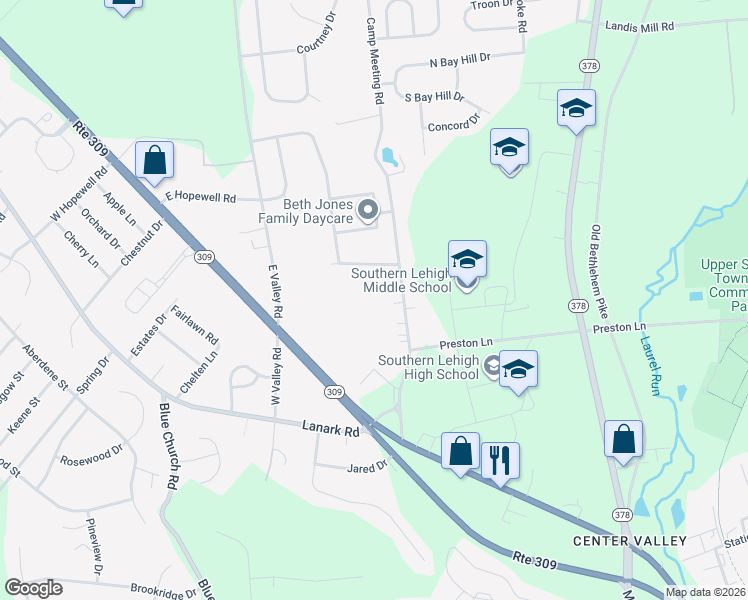 map of restaurants, bars, coffee shops, grocery stores, and more near 5420 Camp Meeting Road in Lehigh County