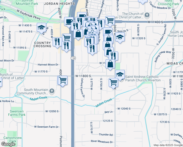 map of restaurants, bars, coffee shops, grocery stores, and more near 3776 Fontana Way in South Jordan