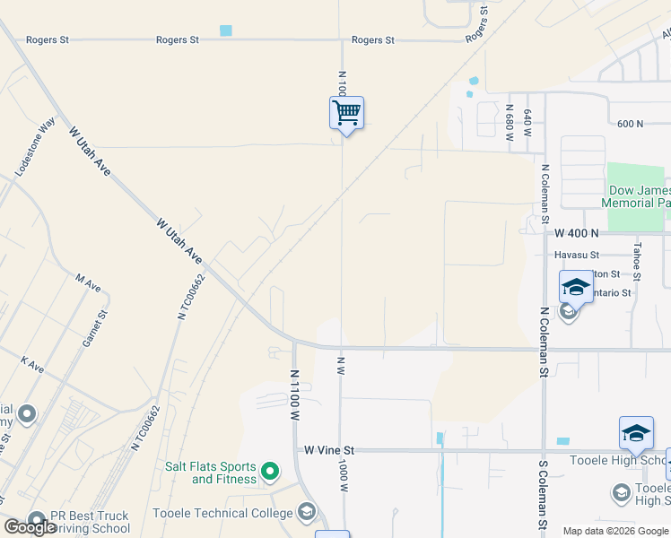 map of restaurants, bars, coffee shops, grocery stores, and more near 349 North 1000 West in Tooele