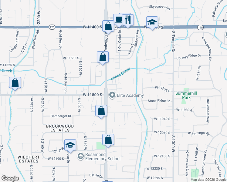 map of restaurants, bars, coffee shops, grocery stores, and more near 11785 S Redwood Rd in Riverton
