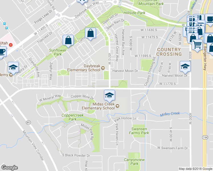 map of restaurants, bars, coffee shops, grocery stores, and more near 4528 11800 South in South Jordan