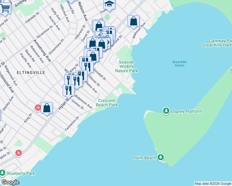 map of restaurants, bars, coffee shops, grocery stores, and more near 212 Tennyson Drive in Staten Island