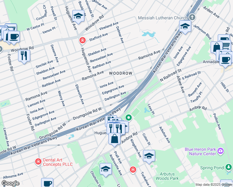 map of restaurants, bars, coffee shops, grocery stores, and more near 265 Nippon Avenue in Staten Island