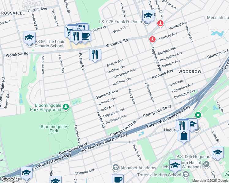 map of restaurants, bars, coffee shops, grocery stores, and more near 487 Ramona Avenue in Staten Island