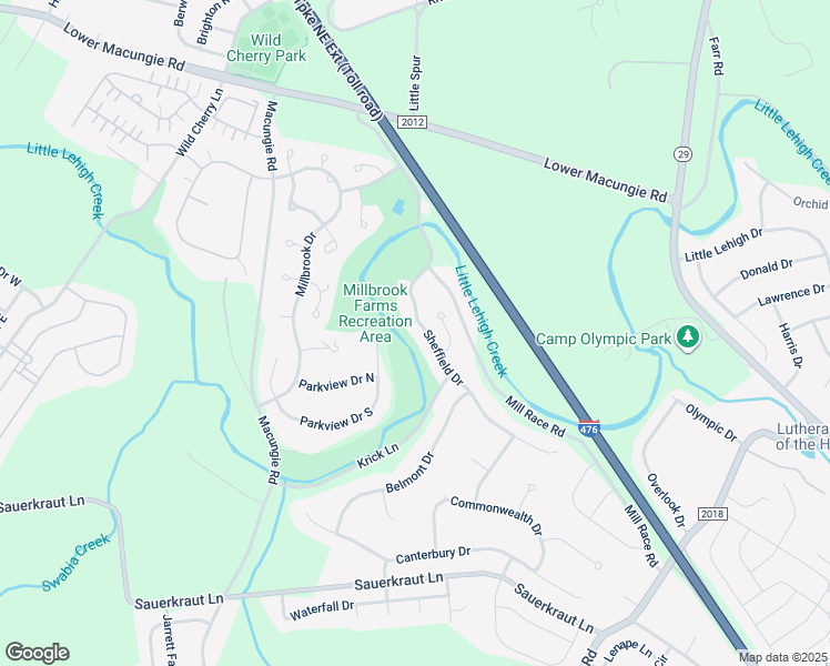 map of restaurants, bars, coffee shops, grocery stores, and more near 2894 Sheffield Drive in Emmaus