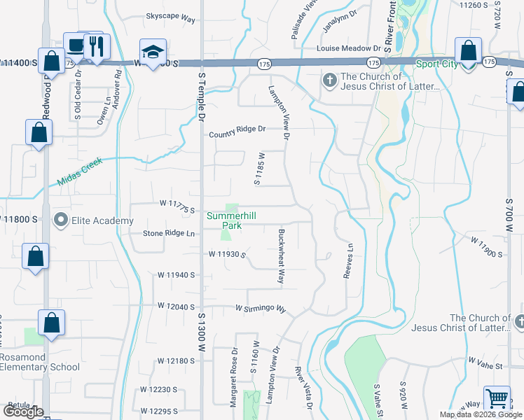 map of restaurants, bars, coffee shops, grocery stores, and more near 1143 Greasewood Drive in Riverton