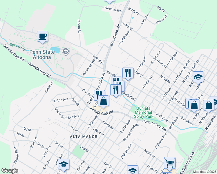 map of restaurants, bars, coffee shops, grocery stores, and more near 517 East 26th Avenue in Altoona