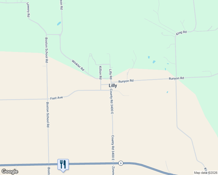 map of restaurants, bars, coffee shops, grocery stores, and more near in Lilly