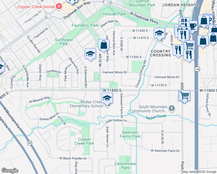 map of restaurants, bars, coffee shops, grocery stores, and more near 4454 West 11800 South in Riverton