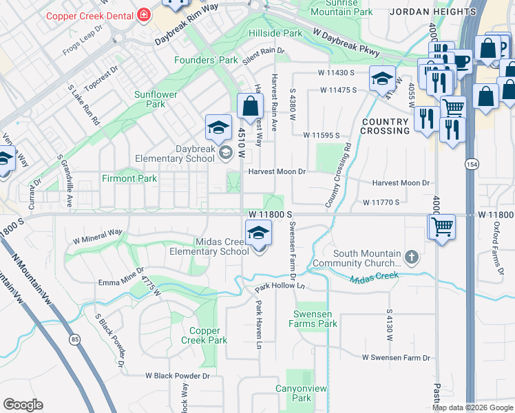 map of restaurants, bars, coffee shops, grocery stores, and more near 4466 West 11800 South in Riverton