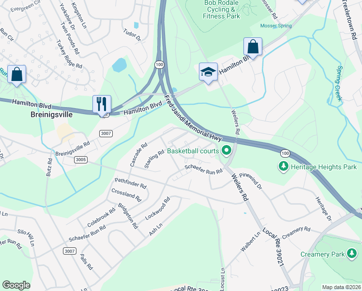 map of restaurants, bars, coffee shops, grocery stores, and more near 8505 Cromwell Court in Breinigsville