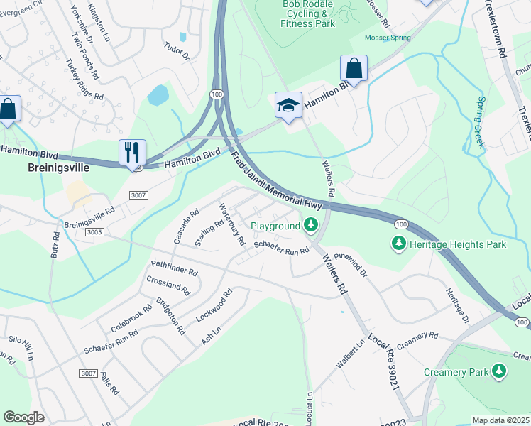 map of restaurants, bars, coffee shops, grocery stores, and more near 8475 Cromwell Court in Breinigsville
