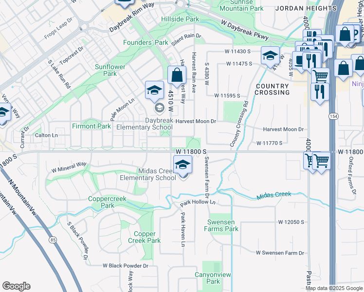 map of restaurants, bars, coffee shops, grocery stores, and more near 4466 West 11800 South in Riverton