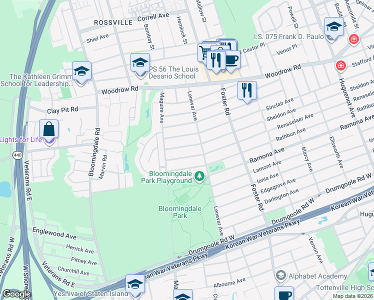 map of restaurants, bars, coffee shops, grocery stores, and more near 1018 Sheldon Avenue in Staten Island