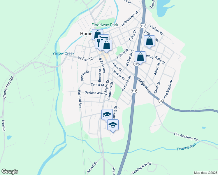 map of restaurants, bars, coffee shops, grocery stores, and more near 324 South Main Street in Homer City
