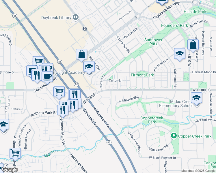 map of restaurants, bars, coffee shops, grocery stores, and more near 11773 Currant Drive in South Jordan