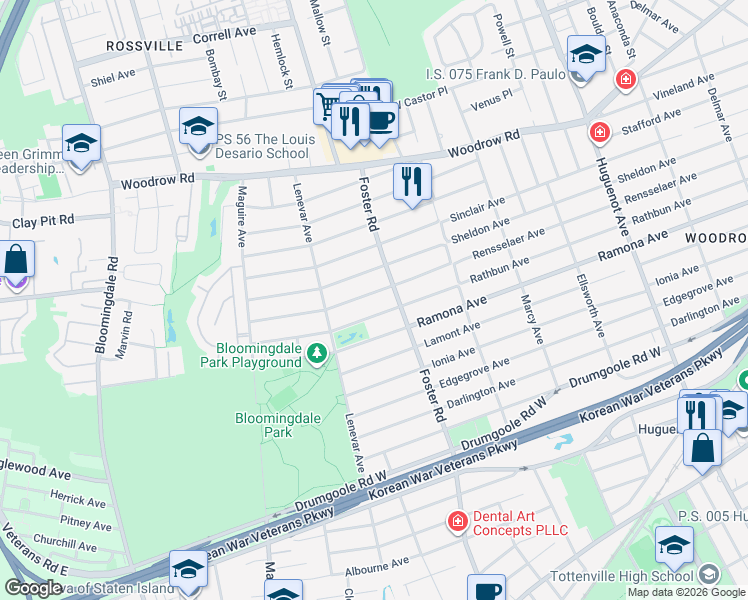 map of restaurants, bars, coffee shops, grocery stores, and more near 952 Rensselaer Avenue in Staten Island