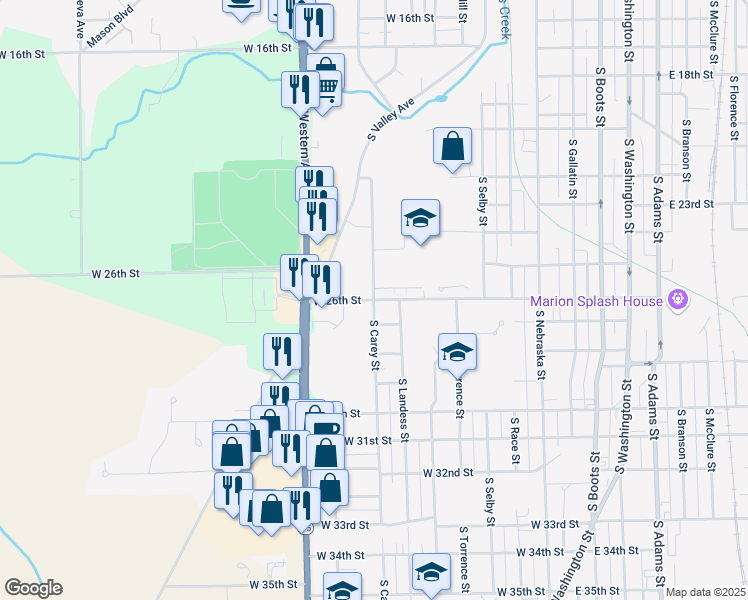 map of restaurants, bars, coffee shops, grocery stores, and more near 900 West 26th Street in Marion