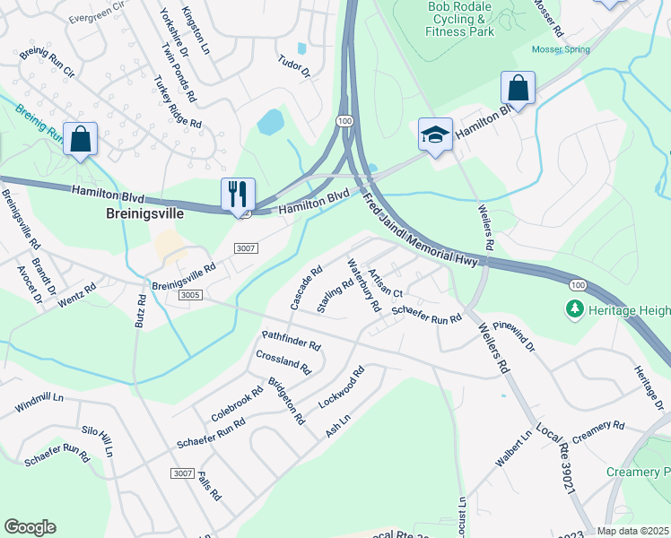 map of restaurants, bars, coffee shops, grocery stores, and more near 8604 Cascade Rd in Breinigsville