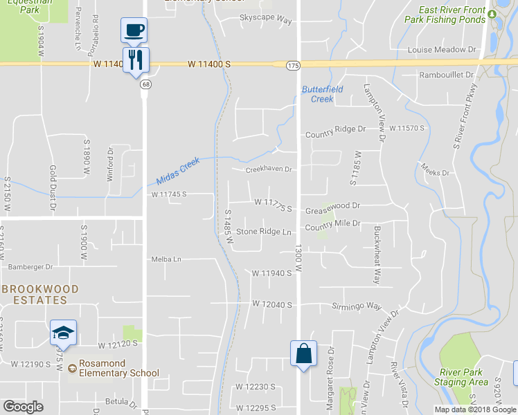 map of restaurants, bars, coffee shops, grocery stores, and more near 1399 West 11775 South in Riverton
