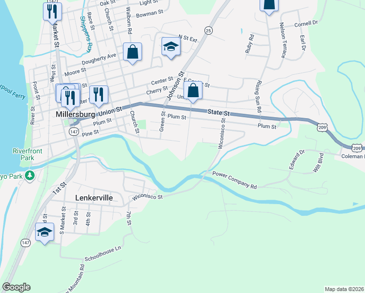 map of restaurants, bars, coffee shops, grocery stores, and more near 9 Chelton Avenue in Millersburg