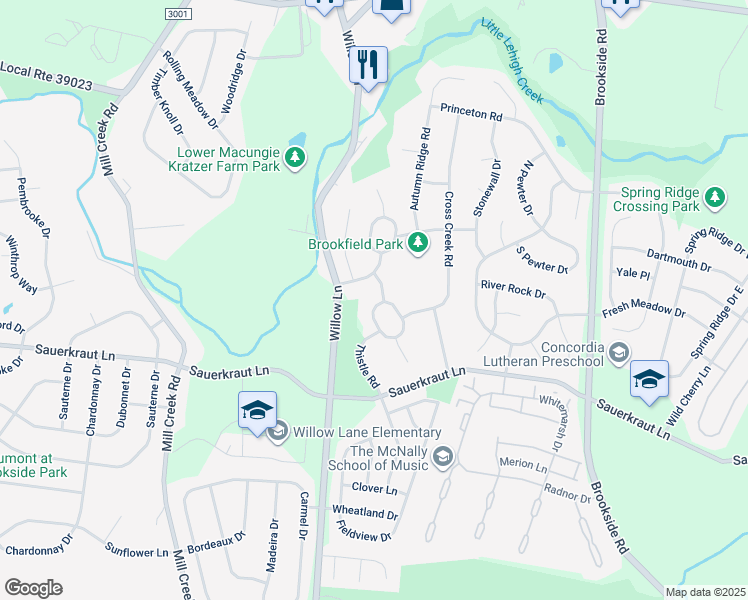 map of restaurants, bars, coffee shops, grocery stores, and more near 6022 Eli Circle in Macungie