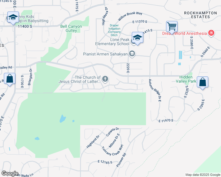 map of restaurants, bars, coffee shops, grocery stores, and more near 2156 Gambel Oak Drive in Sandy
