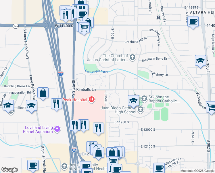 map of restaurants, bars, coffee shops, grocery stores, and more near 11766 Twin Ridge Drive in Draper