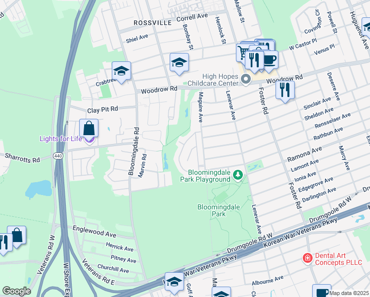 map of restaurants, bars, coffee shops, grocery stores, and more near 20 Malibu Court in Staten Island