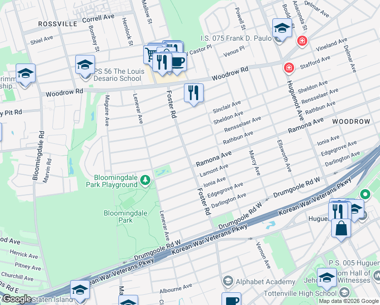 map of restaurants, bars, coffee shops, grocery stores, and more near 877 Rathbun Avenue in Staten Island