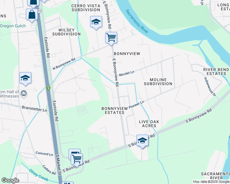 map of restaurants, bars, coffee shops, grocery stores, and more near 5461 Mill Pond Lane in Redding