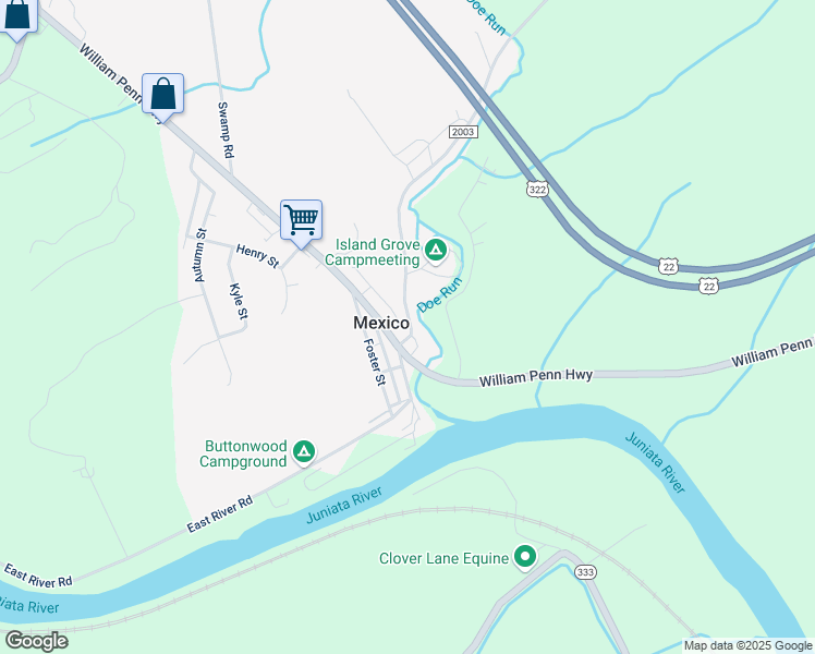 map of restaurants, bars, coffee shops, grocery stores, and more near 53 State Route 2003 in Mifflintown