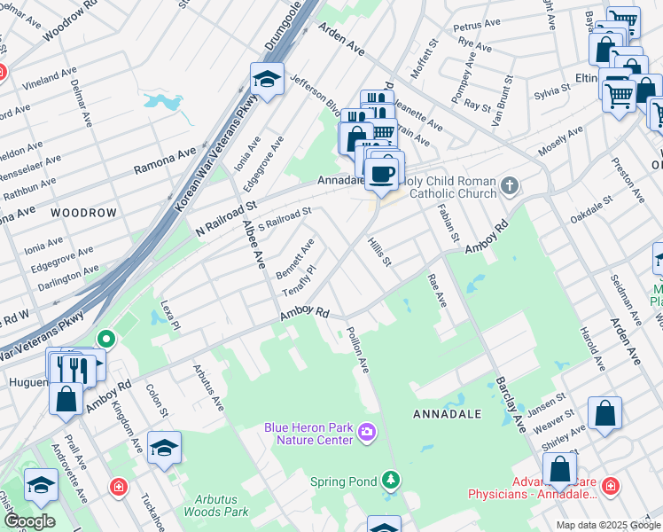 map of restaurants, bars, coffee shops, grocery stores, and more near 1002 Annadale Road in Staten Island