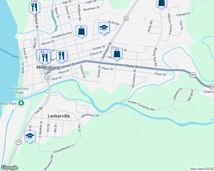 map of restaurants, bars, coffee shops, grocery stores, and more near 9 Chelton Avenue in Millersburg