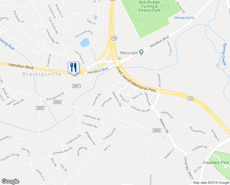 map of restaurants, bars, coffee shops, grocery stores, and more near 1400 Artisan Court in Breinigsville