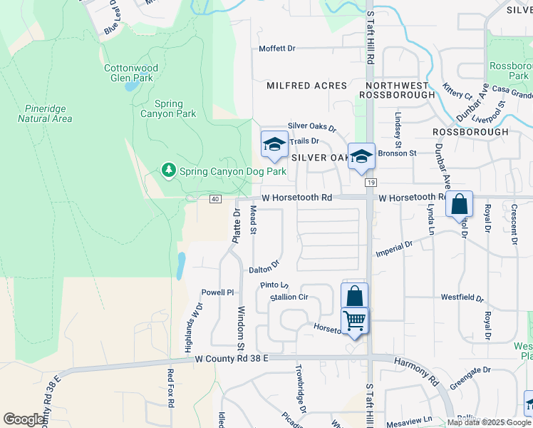 map of restaurants, bars, coffee shops, grocery stores, and more near 2409 Dalton Drive in Fort Collins