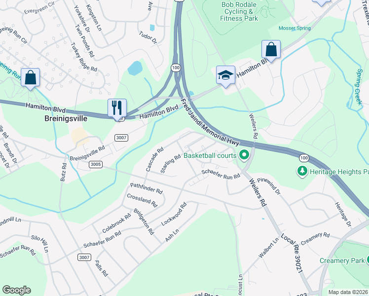 map of restaurants, bars, coffee shops, grocery stores, and more near 8490 Putnam Court in Breinigsville