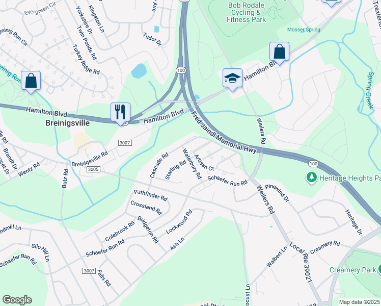 map of restaurants, bars, coffee shops, grocery stores, and more near 1435 Artisan Court in Breinigsville